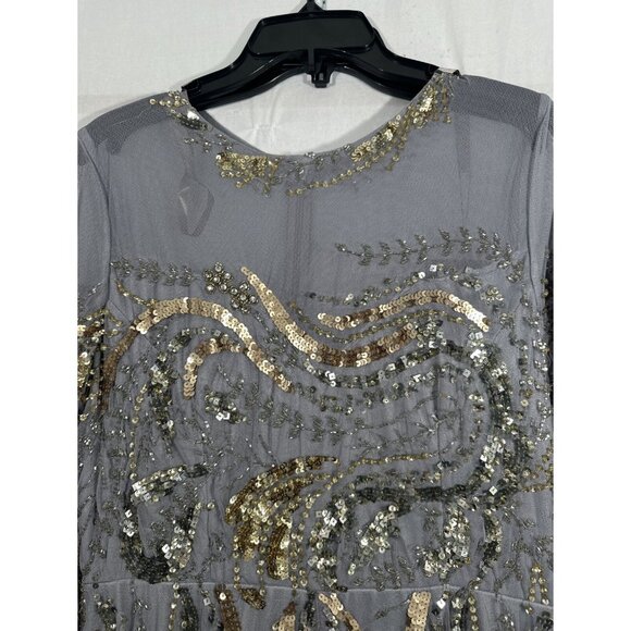 NWT $798 Mac Duggal [ 14 ] Long Sleeve Embellished Illusion Gown‎ Platinum Gold - Picture 10 of 15